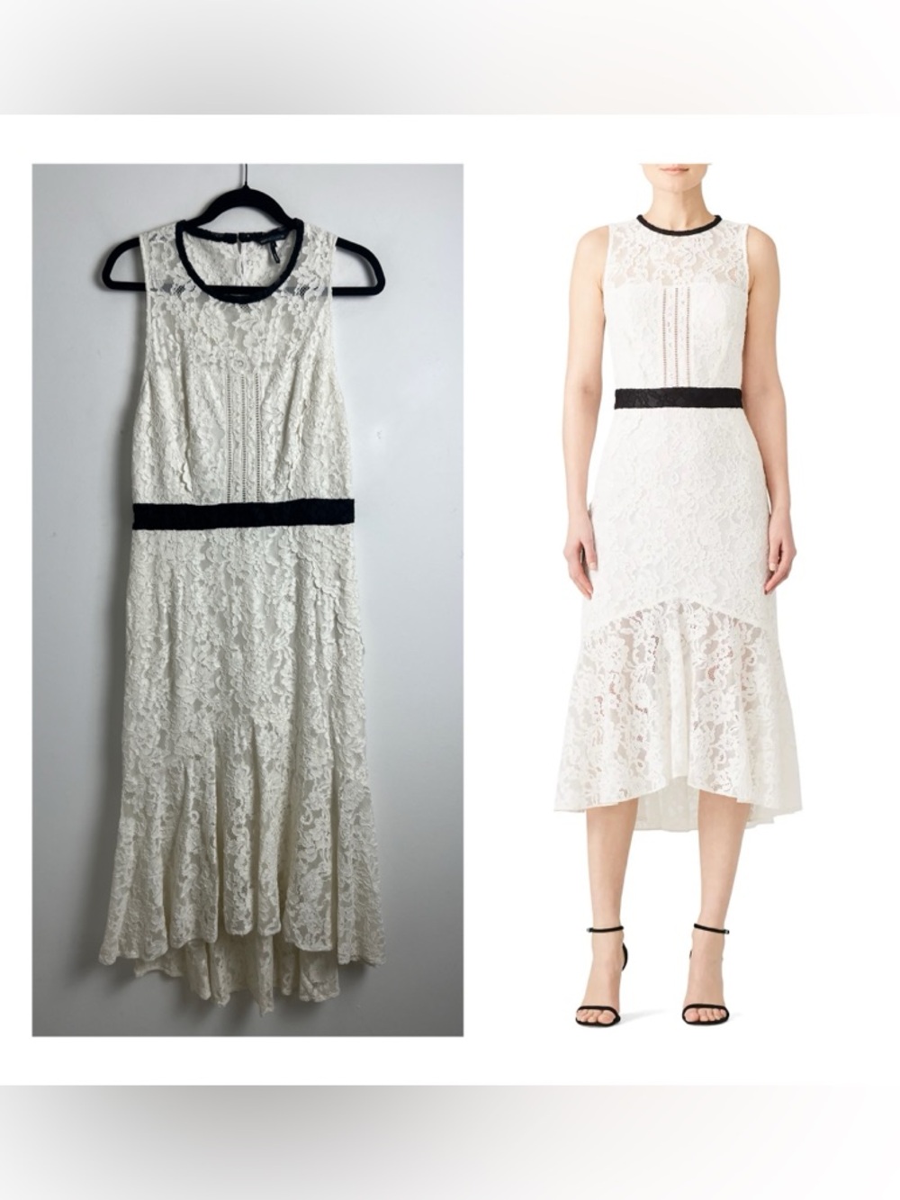 Marissa Webb Large Ivory Sophia Romantic Floral Lace High-Low Midi Dress